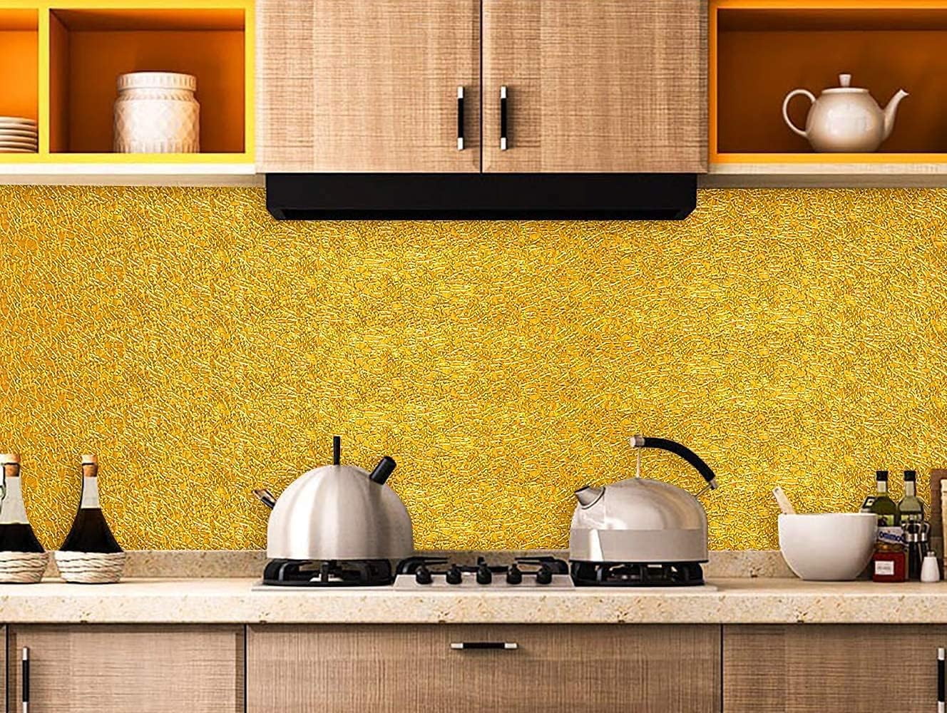 Waterproof Golden Aluminum Foil – Peel & Stick Kitchen Cabinet Wrap for Easy Home Makeovers