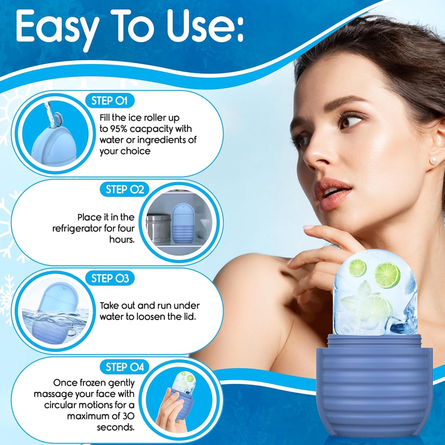 Face Ice Roller – Silicone Beauty Tool for Pore Tightening, Puffiness Relief & Glowing Skin